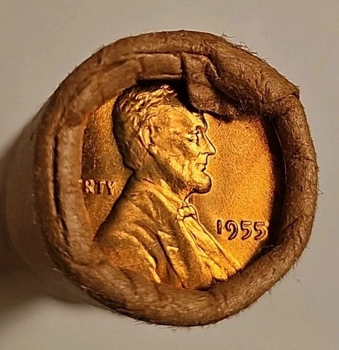 1955-P OBW ORIGINAL BANK WRAP BU UNCIRCULATED LINCOLN WHEAT CENT PENNY ROLL DDO?