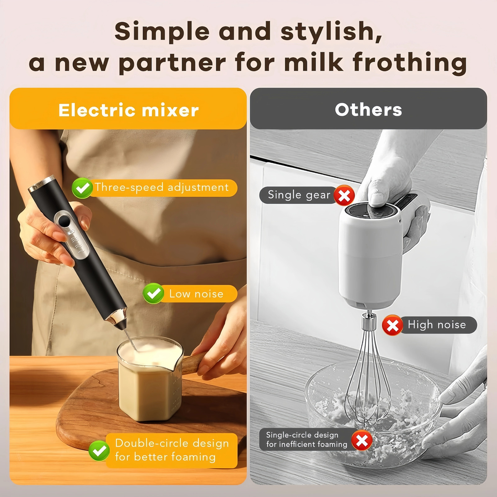 Electric Milk Frother Handheld Whisk Mixer Stirrer Coffee Egg USB Rechargeable