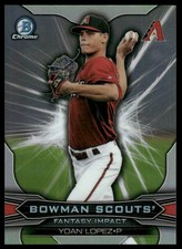 2015 Bowman Draft #BSI-YL Yoan Lopez Bowman Scouts' Fantasy Impacts Diamondbacks