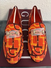 Brand New Women Gucci Jordaan Loafers Orange Fire Sz 35 US 5 