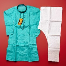 NEW Boys Sz 32 Indian Pakistan 11-12 yr Kurta pajama Bollywood GREEN cotton-2 pc