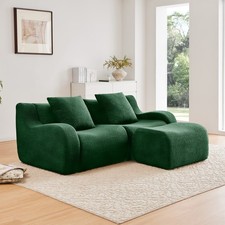 L-Shaped Teddy Fabric 2-Seat Boneless Sofa,No Assembly Required Curved Armrest,