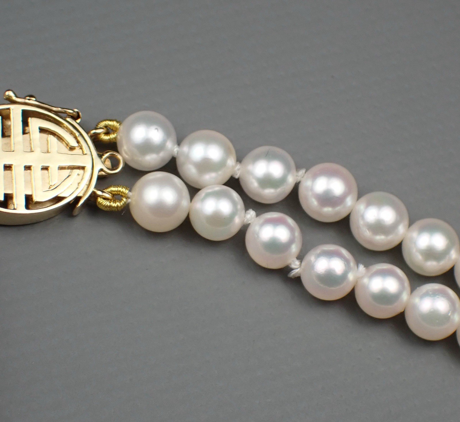 14k Solid Gold White Pearl Double Stranded 7.25 I… - image 7