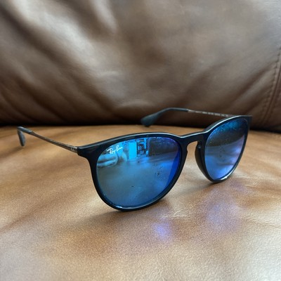 Ray-Ban Erika Non-Polarized Sunglasses Black/Blue Mirror RB4171 601/55 See Desc.