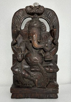 Vintage Hand Carved Wooden God Ganesh Ganesha Figure Wall Hanging Statue - Image 1 of 4