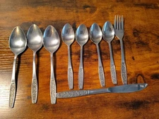 Customcraft  CUS10 Floral 9pc Spoon Lot With Fork Knife