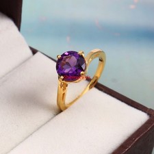 Natural Amethyst Gemstone With 18k Gold Plated Silver Women's Ring 34