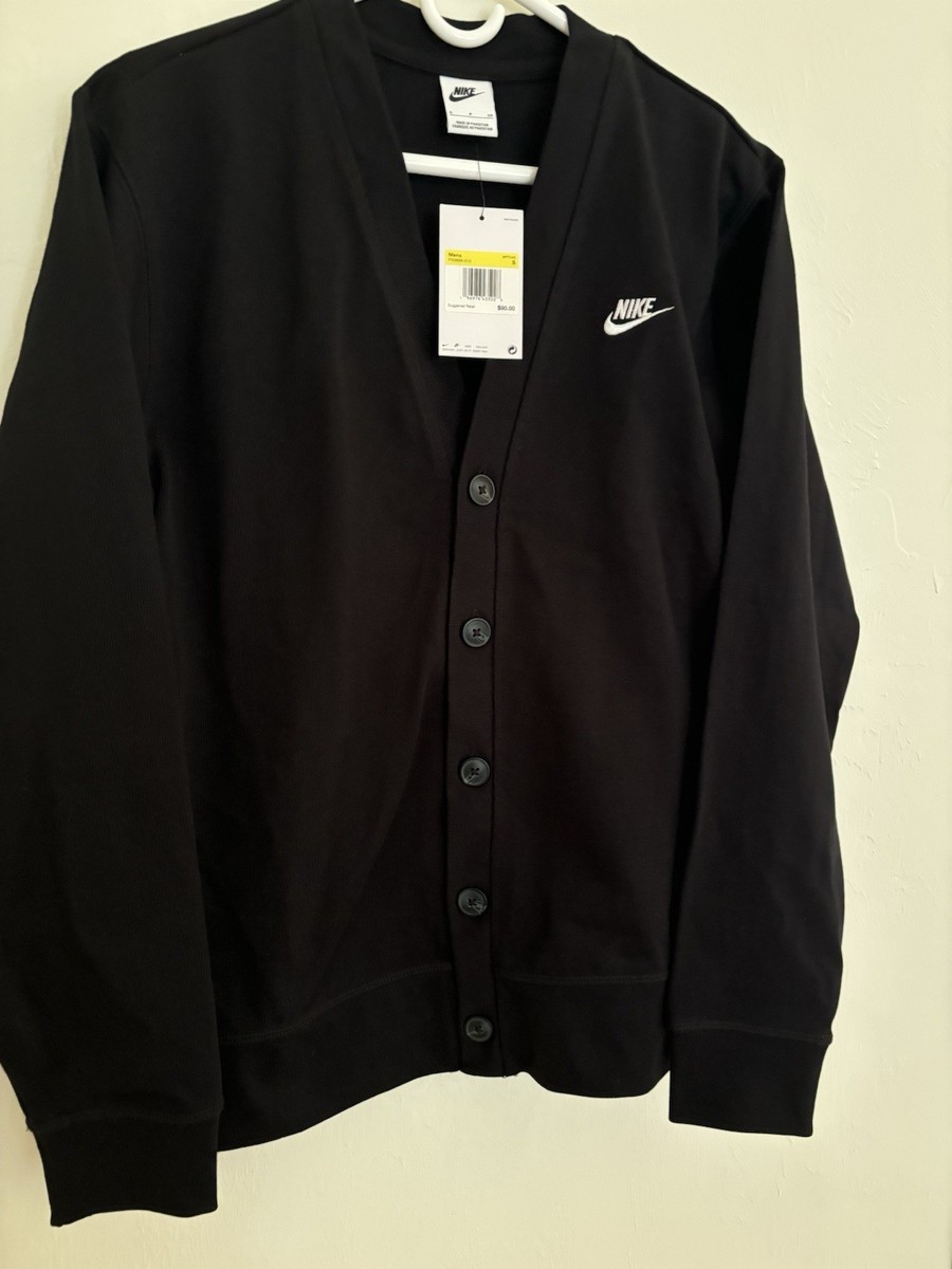 Nike Club Men's Knit Cardigan Button Up Sweater Black FN3898