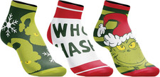 Grinch Chenille Adult Ankle Socks Pack of 3