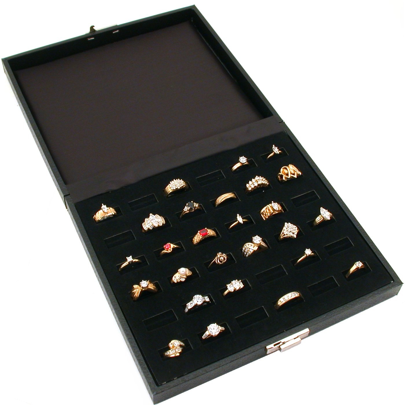 36 Slot Ring Tray Display Black Travel Jewelry Showcase
