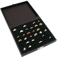 36 Slot Ring Tray Display Black Travel Jewelry Showcase