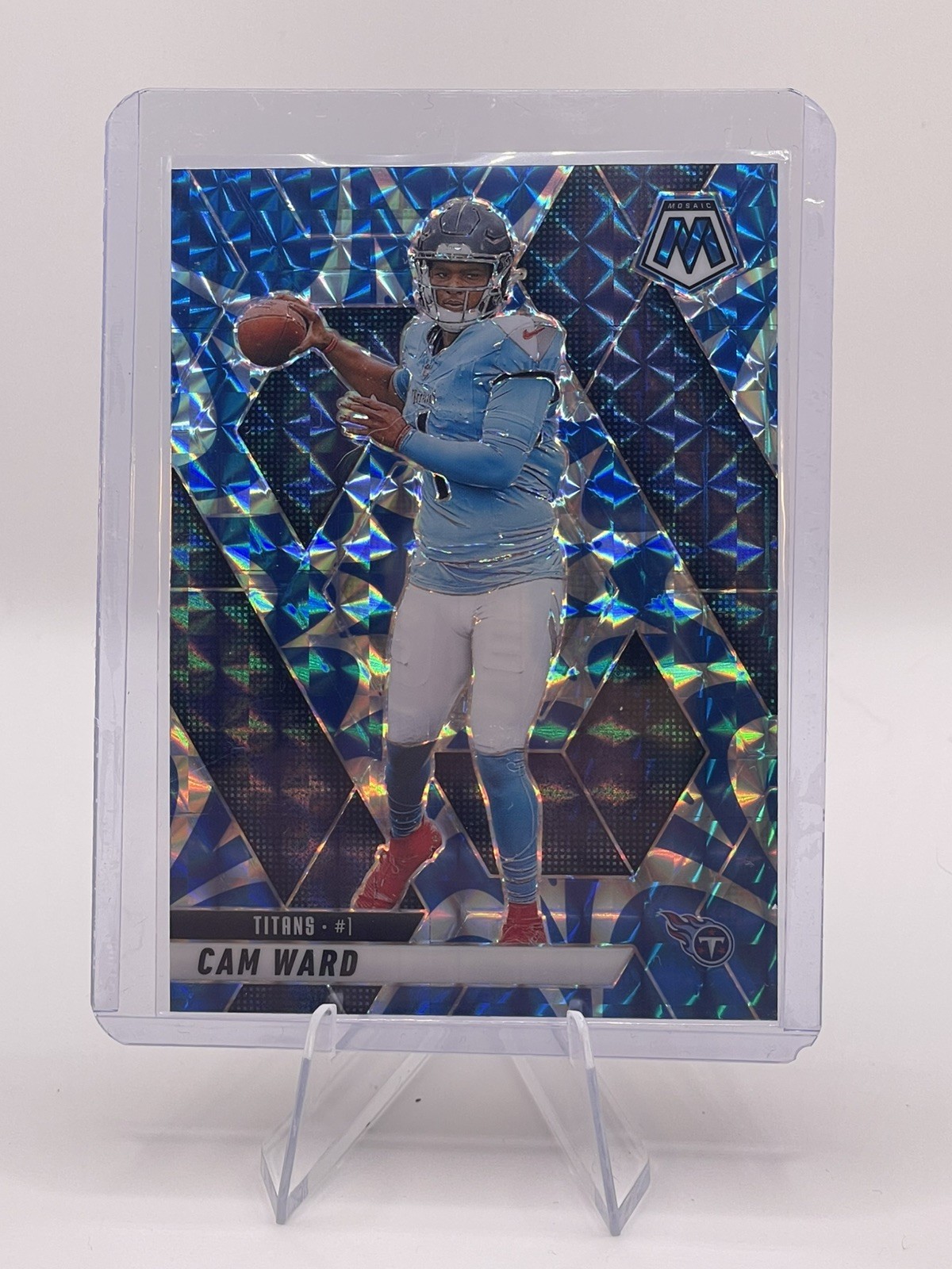 2025 Panini Mosaic RARE Reactive Blue - Cam Ward - RC Tennessee Titans NFL #382