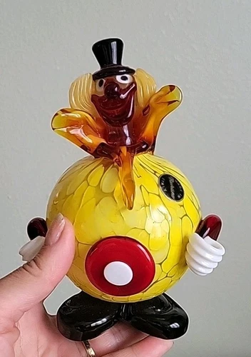 VTG Murano Art Glass Clown, Round Figurine, MADE IN ITALY, 7”