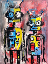 Robots Painting – Outsider Art Pop Art Wall Decor 11x14 Canvas