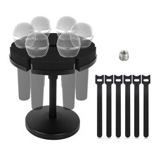 Black Aluminum Desktop Multi Microphone Holder Stand Displays Up To 6 Mics