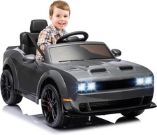 Kids Electric Car 12V Licensed Challenger w/ Remote, Music, Soft-Start Safety