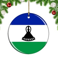 Lesotho Flag Round Christmas ornament city travel souvenir