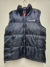 VTG NFL G-III Seattle Seahawks Puffer Vest Navy Blue Men's XL Packable Hood