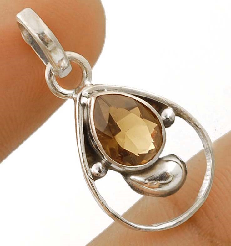 Natural Smoky Topaz 925 Solid Sterling Silver Pendant 1 1/5" Long @3-1