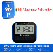 Digitale Parkscheibe Solar & USB-C Aufladbar Automatische Parkuhr fürs Auto DE