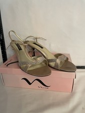 Nina Gold Strappy Open Toe Buckle Ankle Strap Rhinestone Synthetic Heels