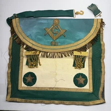 Vintage Masonic Freemason 1121 Aprons Regalia - D M Goudielock - GREEN ( AS IS )