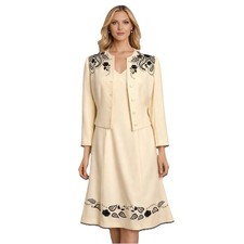 Condici Two Piece Suit Cream Size 12 Embroidered Jacket & Dress Wedding