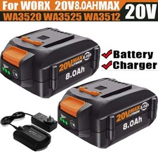1/2PACK For Worx WA3575 20V PowerShare 8.0 Ah Battery / Charger 20 Volt WA3520