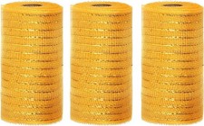 3 Rolls Gold Deco Mesh Ribbon 6 Inch x 30FT Per Roll Metallic Foil Burlap Dec...