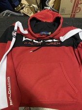 Polo Ralph Lauren Racing Hoodie Mens Large Red Black Colorblock Sweatshirt 92