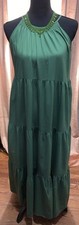 Green Women Summer Dress Maxi Spaghetti Strap Scoop Neck Long Medium Back Tie