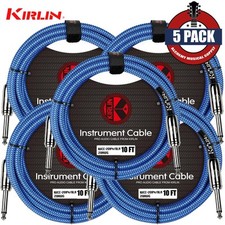 5-PACK Kirlin 10FT 1/4" Straight Mono to Same Woven Blue Instrument Cable