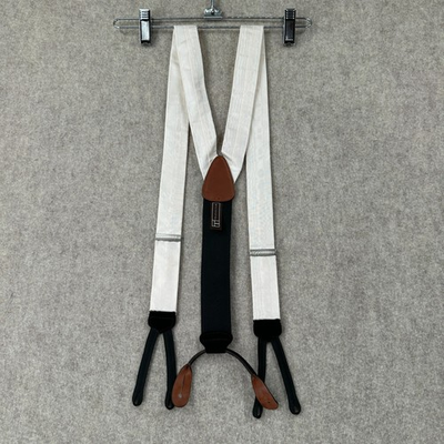 #ad Trafalgar Mens Suspenders IVORY Black Y Back Button End Leather Formal Braces $43.99