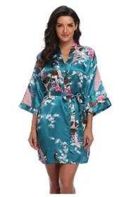 Sexy Print Kimono Gown Satin Women Bathrobe Bridal Wedding Gift Silky Sleepwear 