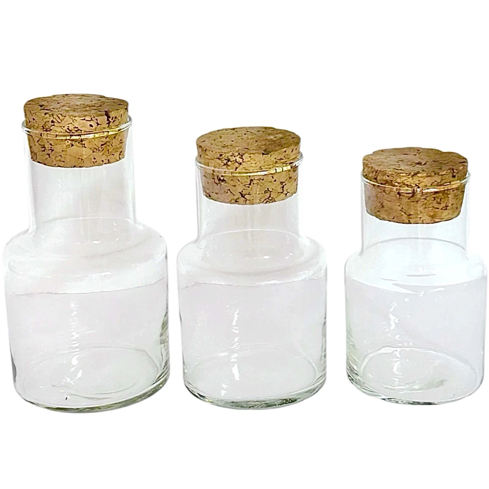 Set of Glass Apothecary Jars 3 Sizes Storage Canisters with Cork Stoppers Lids