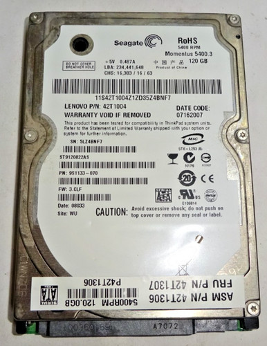 SEAGATE ***ST9120822AS *** 120 GB *** SATA HDD Notebook 2,5 Zoll #NFP1357