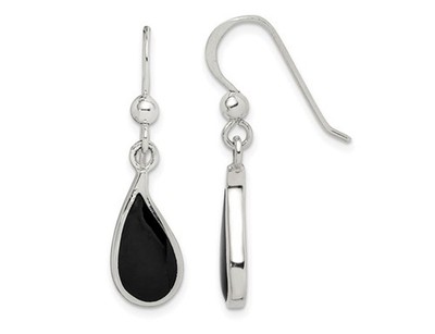 Schwarze Onyx Träne Ohrhänger in Sterlingsilber