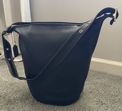 Vintage Coach Black Leather Duffle Sac Bucket Bag 9085 Costa Rica Brass XL
