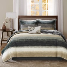 Madison Park Essentials King Quilt Set, Geometric Bed in a Bag Taupe 8PC