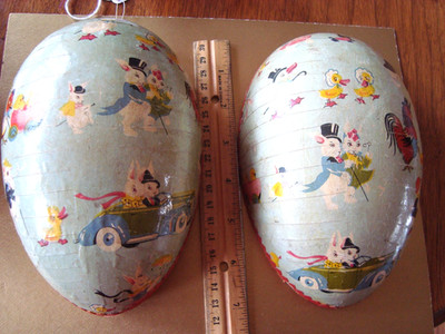 Antique German Large  HUGE  7'' Lt Green Egg Easter Candy Container 1920s EC