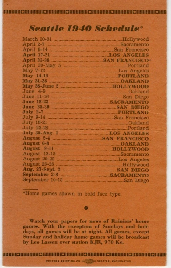 1940 Seattle Raniers Roster - Schedule (Media Guide) - Image 2 of 4