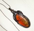 Vintage Southwestern STERLING SILVER AMBER PENDANT NECKLACE Native American?-18" — photo 10