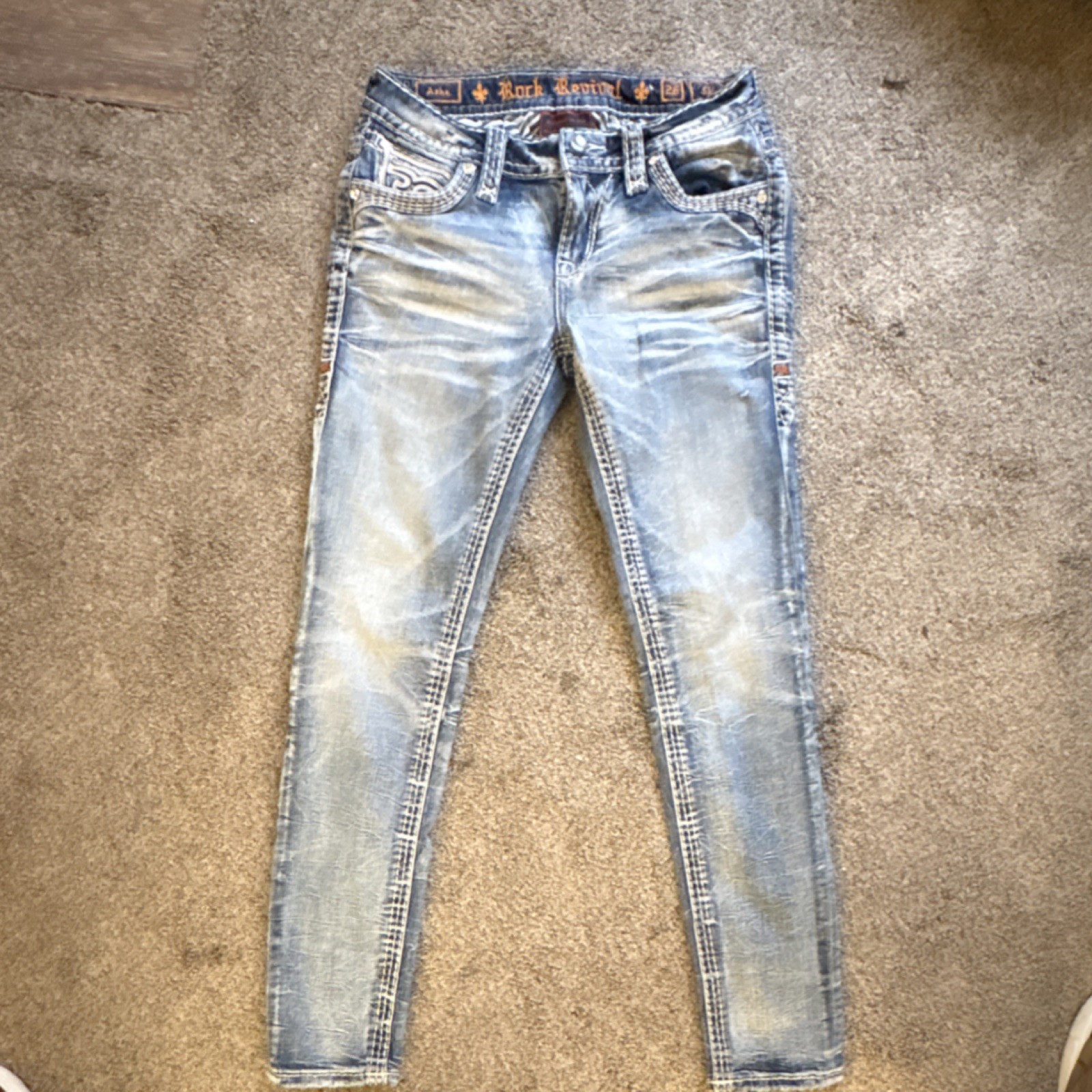 Blue Light Wash Embroidered Rhinestone Stretch