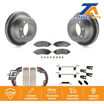 Rear Disc Coated Rotors Ceramic Pads Parking Shoes & Hardware Kit For Ford F-350