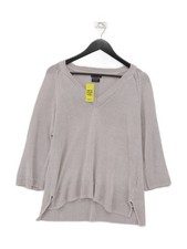 Massimo Dutti Women's Jumper L Cream 100% Linen V-Neck Pullover