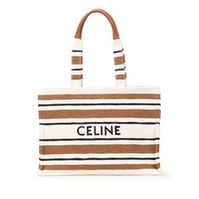 Celine Logo Handbag Tote Bag White Brown Black Canvas
