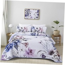 Floral Quilt Set 3 Pieces Floral Quilt Coverlet Set Soft Queen Light Blue