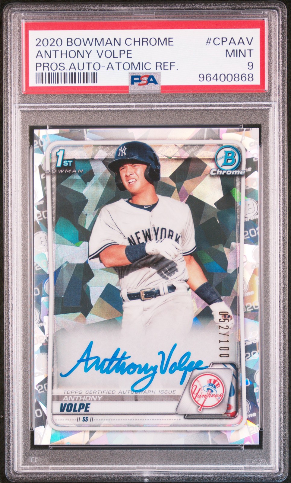 2020 BOWMAN CHROME PRSPCT AUTOS ATOMIC REFRACTOR ANTHONY VOLPE 52/100 PSA 9 AUTO
