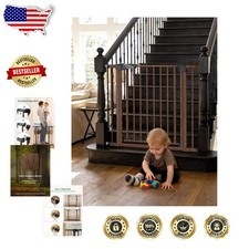 No Drill Baby Gate for Stairs 29-48" Wide Metal Pressure Mount Auto Close Safe