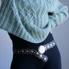 Vintage black leather silver studded boho concho disk belt